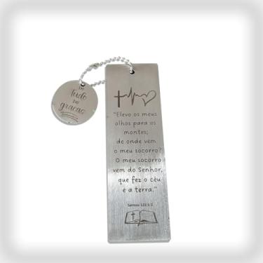 Imagem de Marca Página Cristão em Aço Inox com Versículo Bíblico Salmos 121:1-2 | Marca Páginas Religioso | Presente de Fé | Acessório para Bíblia | Presente Gospel