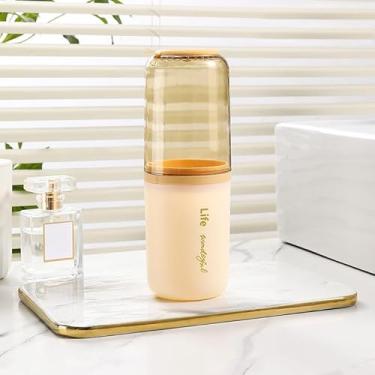 Imagem de Estojo para escova de dentes de viagem, porta-escova de dentes portátil 2 em 1, recipiente transparente para pasta de dentes para escola, acampamento, viagem de negócios, banheiro, amarelo