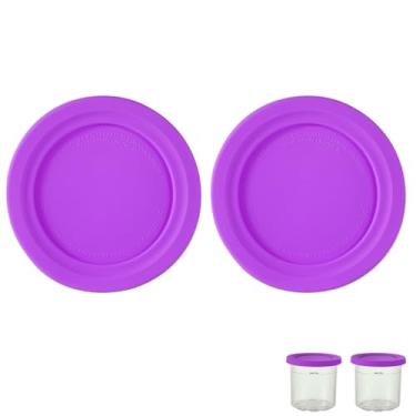 Imagem de 2 peças de substituição de tampas redondas, diâmetro de 11,5 cm, tampa de recipiente de silicone para armazenamento de alimentos, tampa de lata compatível com Ninja Creami NC301 NC300 NC299AMZ Series