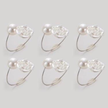 Imagem de Pacote com 6 anéis de guardanapo rosa e pérola, porta-guardanapos florais elegantes para recepção de casamento, chá de panela, decorações de mesa de festa de Natal