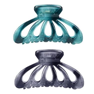 Imagem de 2 peças de grampo de cabelo transparente colorido, antiderrapante, forte aderência, prendedor de cabelo, acessórios para a cabeça - azul e cinza