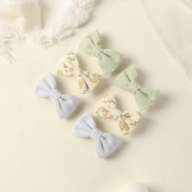 Imagem de 6 peças de laços de cabelo para mulheres design de laço de poliéster estampado floral grampos de cabelo verde bege grande acessórios de grampo de cabelo