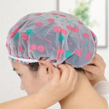 Imagem de Touca de banho impermeável espessa para mulheres touca de proteção de cabelo reutilizável para spa e salão de beleza