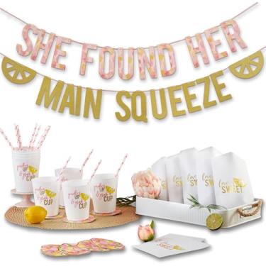 Imagem de Kate Aspen, Kit de festa de despedida de solteiro "She Found Her Main Squeeze" de 49 peças, amarelo/rosa/branco e dourado