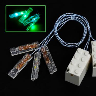 Imagem de Pamvava Tijolos iluminados, 2 conjuntos de kit de iluminação LED 1x4, acessórios clássicos de luzes DIY compatíveis com as principais marcas (verde)