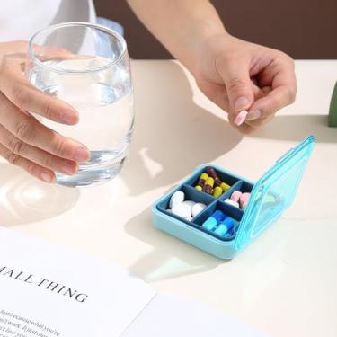 Imagem de Estojo de comprimidos, organizador de medicamentos, caixa de comprimidos compacta e portátil, design removível para reabastecimento fácil e 4 compartimentos para guardar vitaminas, óleo de fígado de