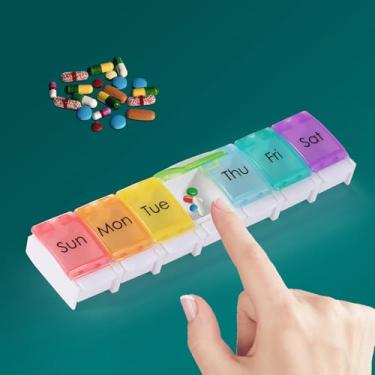 Imagem de Caixa organizadora semanal de comprimidos para viagem de 7 dias com design aberto por mola, sem BPA, planejador de medicamentos, caixa organizadora de vitaminas, contém vitaminas, óleo de fígado de