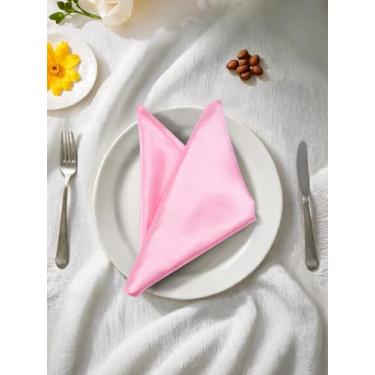 Imagem de Guardanapos de pano laváveis e reutilizáveis para festas, casamentos, jantares 42 x 42 cm, branco e rosa