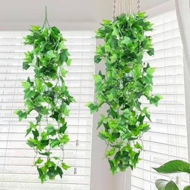 Imagem de 1,1 m de folhas verdes artificiais com folhas de hera, folhas falsas, guirlandas penduradas para decoração de festa de casamento no jardim (folha de hera de escalada)
