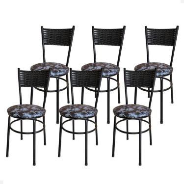 Imagem de Conjunto 6 Cadeiras Pretas Para Cozinha Viena Cor:floral Preto