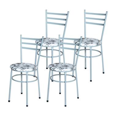 Imagem de Conjunto 4 Cadeiras Epoxi Cinza Para Cozinha Assento Estampado Cor:floral Branco