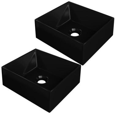 Imagem de Kit 02 Cubas de Apoio Retangular Para Banheiro Lavabo C01 RT30W Preto - Lyam