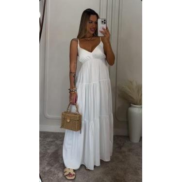 Imagem de Vestido Longo Feminino Soltinho Liso Saia Três Marias Alcinha Verão Lu