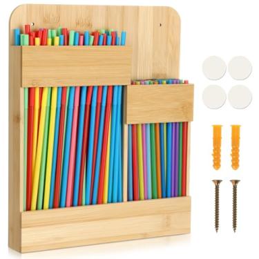 Imagem de Threehoney Organizador de dispensador de palha de bambu reutilizável de grande capacidade, 30 cm x 25 cm, organizador de porta de armário adequado para armazenamento de canudo de armário, balcão de