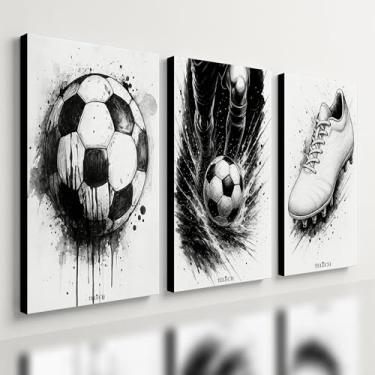 Imagem de Kit 3 Quadro Decorativo Futebol Jogador Menino Bola Quarto Qualidade Premium Luxo (40x28cm)