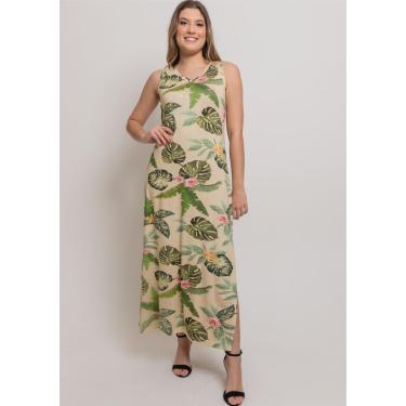 Imagem de Vestido Longo Pau a Pique Estampado Bege