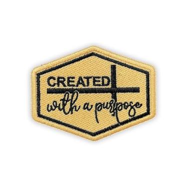 Imagem de MEIYSTICK Criado com um propósito, remendos bordados de gancho cruzado para mochilas, chapéus, colete para cães, tamanho da Bíblia, aplique tático de 7,6 cm para roupas, remendos bordados para