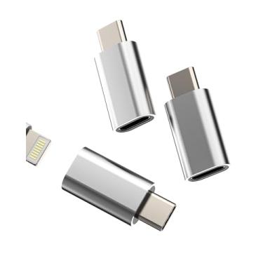Imagem de Adaptador USB C para Lightning fêmea para macho (pacote com 3) para iPhone 16 15 Pro Max, cabo de carregamento, adaptador tipo C, compatível com conector Samsung para iPad, transferência de dados