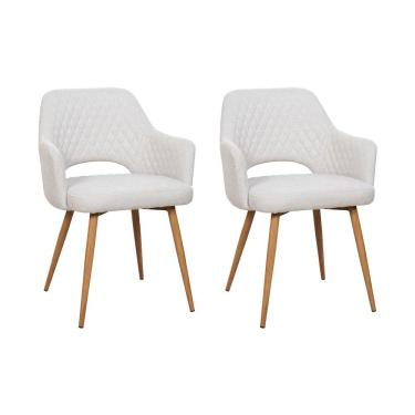 Imagem de Kit 2 Cadeiras De Jantar Dakota Estrutura Aço Carbono Laminado Natural Com Estofado Linho Cru