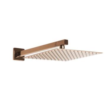 Imagem de Ducha Chuveiro Rose Golden 25x25 Slim Inox Com Braço 36 Cm - AMG Metai