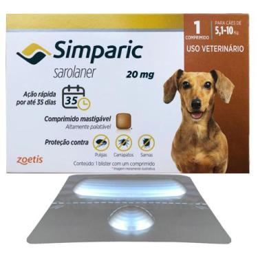 Imagem de Simparic 5 a 10 Kg 20mg 1 Comprimido Mastigável Palatável Pulgas Carra