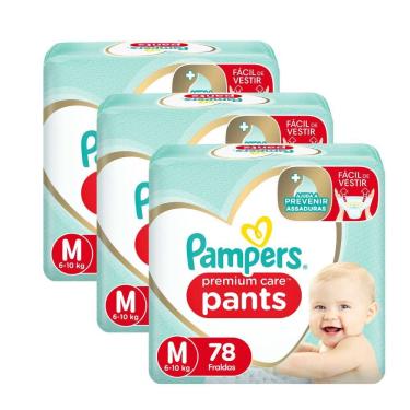 Imagem de Kit 3 Fralda Infantil Pampers Premium Care Pants Tamanho M com 78 Unidades
