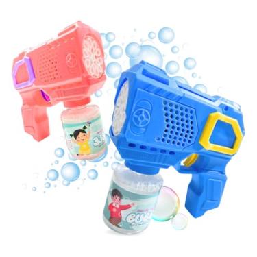 Imagem de Bubble Gun Pistola Lançadora de Bolhas de Sabão com Luz LED, Plástico, 15cm x 9cm, Inclui Refil (Rosa)