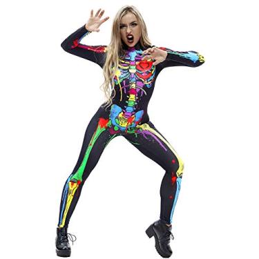 Imagem de Honeystore Macacões femininos para cosplay de fantasia de Halloween de esqueleto, Multicolorido13, X-Large