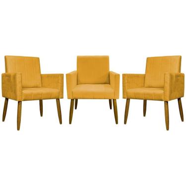 Imagem de Kit 3 Poltronas Decorativas Confortáveis Mari - Mostarda Suede