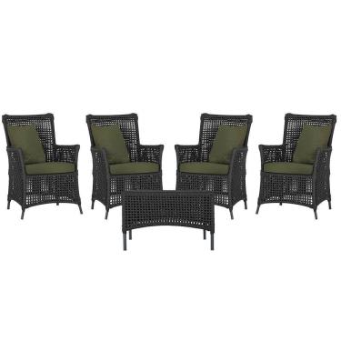 Imagem de 4 Poltronas E 1 Mesa Igapó Alumínio Preta Corda Náutica E13 Preto