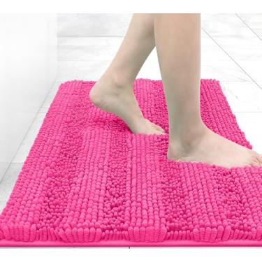 Imagem de Grandaily Tapetes de banheiro listrados de chenille 61 x 40 cm, tapetes de banho extra grossos e absorventes, tapete de chuveiro felpudo macio antiderrapante, lavar a seco na máquina, tapete de