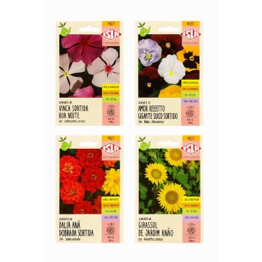 Imagem de Kit 4 sementes de Flores, Vinca, Amor Perfeito, Dália Anã e Girassol, jardim em casa, jardinagem amadora e profissional, vaso, floreira