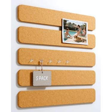 Imagem de Fluxynara Placa de cortiça com tiras de feltro alternativas, pacote com 5, 33 x 5 cm, placa de pinos de escritório com 35 pinos, instalação adesiva para porta de quarto e escritório em casa (bronze