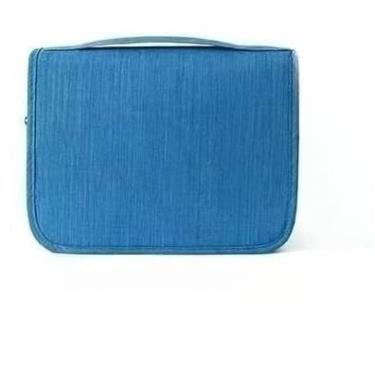 Imagem de Necessaire Organizadora Bolsa Portátil Feminina Para Maquiagem Para Viagem Higiene Pessoal Com Divisória Cabide (Azul Claro)