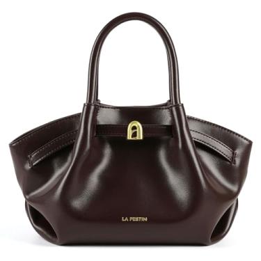Imagem de LA FESTIN Mini bolsa de couro genuíno para mulheres com alças ajustáveis, bolsa de ombro moderna pequena designer, Castanho, Small, Despojado