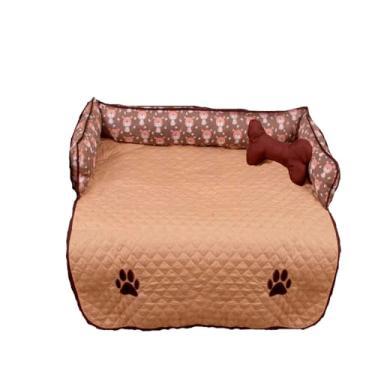 Imagem de Protetor de Sofá Pet Grande em Microfibra Matelada Ultrassônica, Impermeável, com Almofada Ossinho, 94x86x15cm, para Cães e Gatos (Avelã)