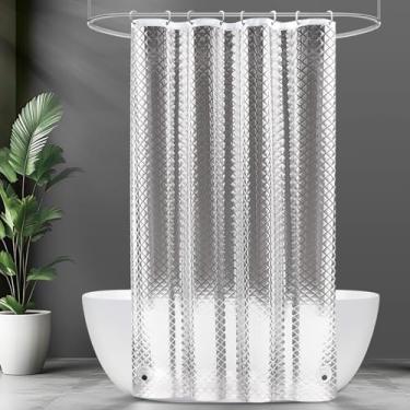 Imagem de UFRIDAY Cortina para box de chuveiro 122 x 198 cm forro de cortina de chuveiro transparente à prova d'água, cortina de banho transparente 3D cubo de água transparente cortina de banho transparente com