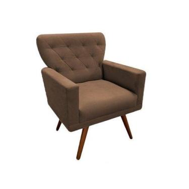 Imagem de Poltrona Decorativa Aurora Suede Marrom Pés Madeira Mz Decor - Mazzero