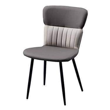 Imagem de Cadeira de jantar moderna cozinha cadeiras de sala de jantar cadeira lateral de couro à prova d'água com pernas de aço preto sala de estar quarto cozinha encosto cadeira (cor: cinza escuro)