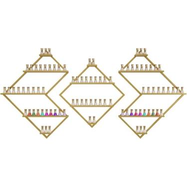 Imagem de ZDJZMGZ Prateleiras de armazenamento de esmalte de metal montadas na parede, prateleiras de exibição de óleos essenciais poligonais, organizadores de exibição de cosméticos para salão de beleza de spa