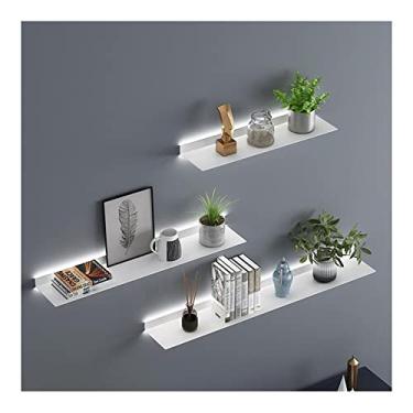 Imagem de Prateleiras flutuantes montadas na parede, prateleira de parede iluminada embutida, luz de LED, prateleiras criativas de metal para prateleira de plantas ou estante de livros, prateleira de