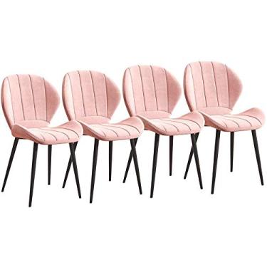 Imagem de Cadeira de jantar, cozinha, sala de jantar, móveis, conjunto de 4 cadeiras de jantar de veludo, assento estofado com pernas de metal, sala de estar, cadeira de cozinha para casa (cor: Rosa)