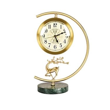 Imagem de Relógio de mesa nórdico ornamentos de latão de mesa sala de estar casa relógio de mesa relógio decoração relógio de pêndulo (cor: B Tamanho: 26 * 40 cm)