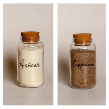 Imagem de Pote de armazenamento cafe Kit Cantinho do Café - ESCOLHA SEU KIT - Potes de Vidro 830 ml com Tampa de Cortiça(Açucar e Cappuccino)