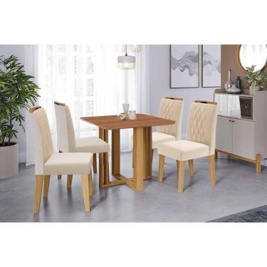 Imagem de Conjunto: Mesa De Cozinha Flora Tampo Madeirado 95x95cm E 4 Cadeiras Juliana Cinamomo - Carvalho-suede Nude Bege - Cimol