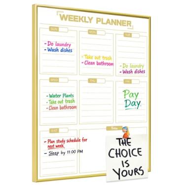 Imagem de Quadro branco apagável a seco, quadro branco magnético para parede, quadro de mensagens com moldura de alumínio dourado, vertical, quadro planejador de 26,7 x 36,8 cm para escritório, casa, escola