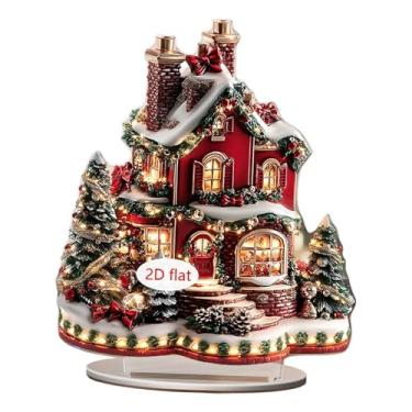 Imagem de KiBcsLic Decoração de Natal 2D em formato de casa de desenho animado, peça decorativa artesanal para casa, escritório e quarto, Style B