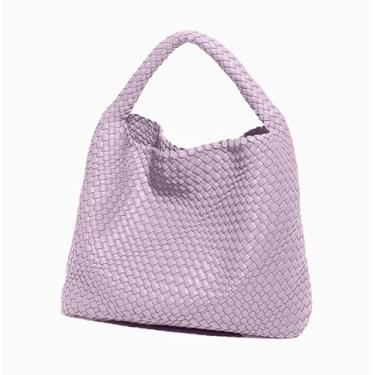 Imagem de Bolsa feminina de tecido – Bolsa de ombro grande de couro vegano premium, perfeita para trabalho, viagens e uso diário, Tecido nº 5 - violeta, Large, Bolsa de couro trançado
