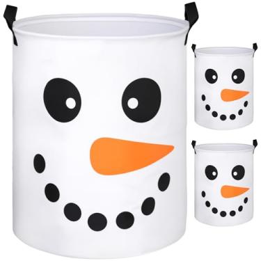 Imagem de Havawish 2 cestos de roupa suja dobráveis de inverno de pano Oxford boneco de neve cesto de roupa suja com alça de armazenamento para roupas sujas, brinquedos e cobertores na sala de estar, banheiro