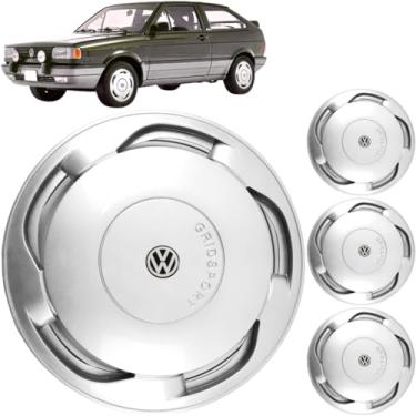 Imagem de Jogo 4 Calotas Aro 13 Vw Gol Voyage Saveiro G1 1987 a 1997 Orbital Com Adesivo Logo Vw Resinado Grid GR101AR